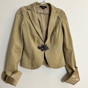 NOUGAT LONDON | Unique Corduroy Tan Blazer with Satin Lining and Dagger Cuffs